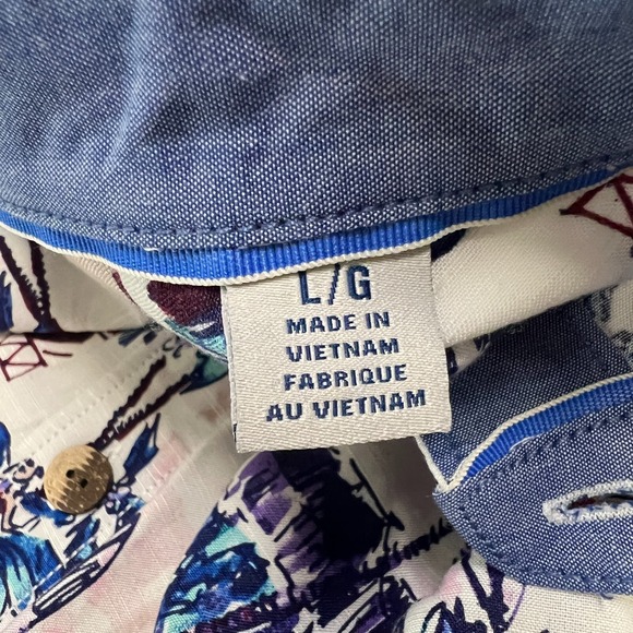 Tommy Bahama Hawaiian Shirt Mens Large Button Up Tree White Blue Aloha - Picture 8 of 11